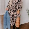 Black Plus Size Floral Printed Puff Sleeve Maxi Dress for Women - Image 2