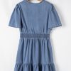 Women’s Ashleigh Blue Ruffled V Neck Smocked High Waist Denim Mini Dress - Image 9