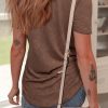 Women's Chestnut Criss Cross V Neck Casual T-Shirt with Unique Mineral Wash - Image 2