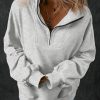 Women's Light Grey Zip-Up Stand Neck Sweatshirt with Kangaroo Pockets - Image 5