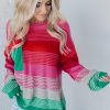 Women's Rose Striped Knit Drop Shoulder Sweater with Patch Pocket - Image 11