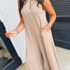 Women's Smoke Gray Textured Buttoned Wide Leg Sleeveless Jumpsuit - Chic and Comfortable - Image 2