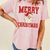 Women's Pink MERRY CHRISTMAS Santa Claus Printed Graphic T-Shirt - Image 6