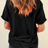 Women's Black Merry Christmas Brushwork Bow Printed Graphic T-Shirt - Image 8