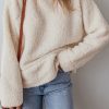 Women's White Solid Fleece High Neck Drop Shoulder Pullover Sweatshirt - Image 6