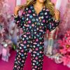 Women's Navy Blue Colorful Christmas Lights Print Pajama Set - Image 3