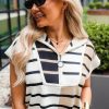 Women's Black Stripe Colorblock Quarter Zip Collar Sweater Vest - Stylish and Modern - Image 7