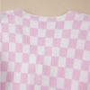 Women's Light Pink Checkered Knitted Lace-Up Ruffled 3/4 Sleeve Cardigan - Image 13