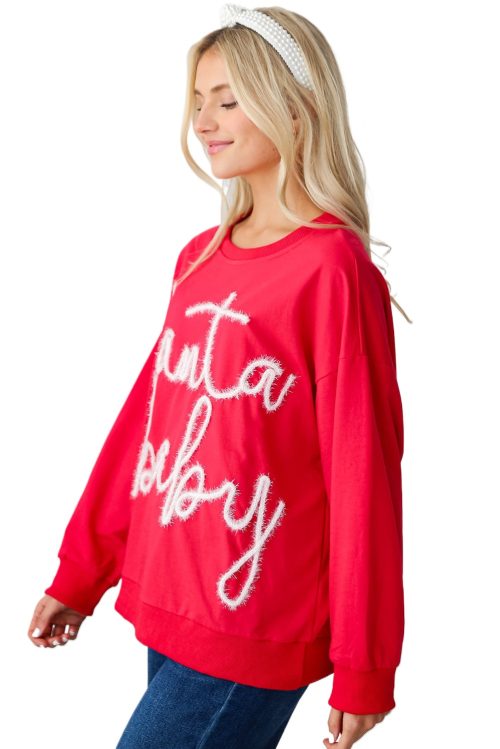 Women's Fiery Red Santa Baby Tinsel Graphic Oversize Sweatshirt