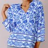 Blue Boho Chic Women's 3/4 Sleeve Tied Neck Blouse - Image 3