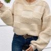 Women's Parchment Checkered Sherpa Crew Neck Sweater - Image 7