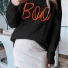 Women's Black Boo Knitted Long Sleeve Sweater with Ribbed Edge - Image 6