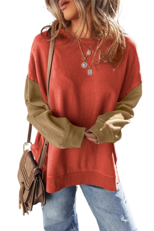 Women's Gold Flame Two Tone Patchwork Drop Shoulder Pullover Sweatshirt