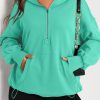 Women's Oversized Aruba Blue Hoodie with Kangaroo Pocket and Half Zipper - Image 2