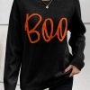 Women's Black Boo Knitted Long Sleeve Sweater with Ribbed Edge - Image 4