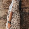 Women's Beige Floral Puff Short Sleeve Empire Waist Mini Dress for Summer - Image 2