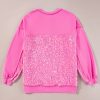 Women's Bonbon Sequin Patchwork High Low Hem Henley Sweatshirt - Chic Casual Pullover - Image 5