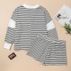 Plus Size Black Stripe Collared V Neck Long Sleeve Top with Shorts Set - Image 5