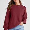 Women's Burgundy Plain Drop Shoulder Crewneck Pullover Sweatshirt - Cozy Casual Style - Image 5