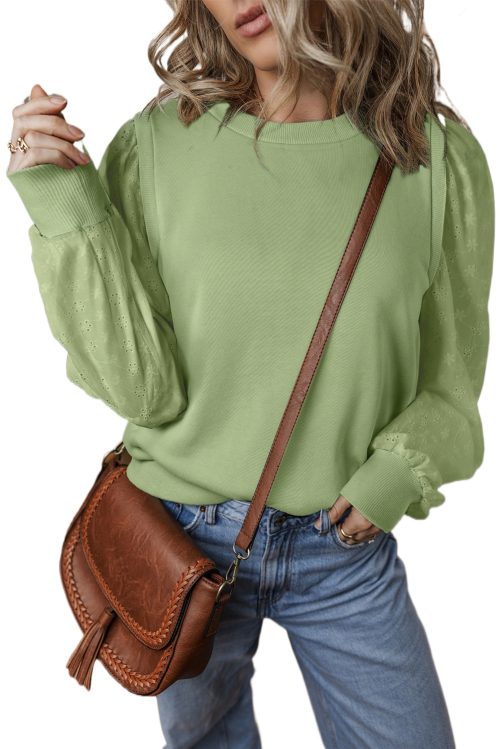 Women's Mist Green Patchwork Sleeve Round Neck Sweatshirt