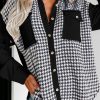 Women's Black Houndstooth Corduroy Patchwork Flap Pocket Shacket - Image 2