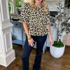 Women's Apricot Leopard Print Bubble Sleeve Bow Tie Front Peplum Blouse - Image 5