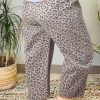 Women's Khaki Leopard Printed Wide Leg Jeans with Drawstring Waist and Pockets - Image 2