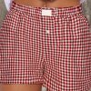 Women's Red Plaid Gingham High Waist Shorts with Elasticated Waistband - Image 3