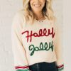 Women's Beige Tinsel Holly Jolly Graphic Sweater - Festive Christmas Knitwear - Image 9