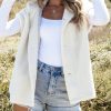 Women's Beige Sherpa Cap Sleeve Stand Collar Jacket Vest - Image 2