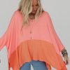 Women's Grapefruit Orange Contrast Color Patchwork Oversized Long Sleeve Top - Image 5