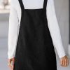 Women's Black Corduroy Front Pockets Sleeveless A-Line Mini Dress - Image 3