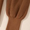 Women's Camel Ribbed Knit Drop Sleeve V Neck Loose Fit Sweater - Cozy & Chic - Image 12