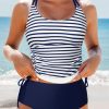 Women's Blue Stripe Drawstring Tummy Control 2-Piece Tankini Swimsuit - Image 14