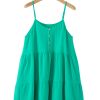 Women's Sea Green Textured Buttoned Mini Dress with Thin Straps - Image 21