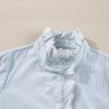 Women's Sky Blue Stripe Frilled Trim Button Up Long Sleeve Shirt - Image 8