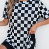 Women's Black Western Fashion Checkerboard Print Side Split T-Shirt - Image 6