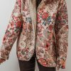 Women's Beige Vintage Paisley Floral Printed Sherpa Lined Hooded Jacket - Image 6