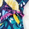 Women's Plus Size Blue Printed V Neck Wrap Knot Ruffled One Piece Swimwear - Image 19