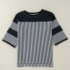 Women's Oversize Black White Striped Patchwork 3/4 Sleeve Top - Image 3