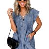 Women's Beau Blue Tie V Neck Denim Shift Dress with Tucking Detail and Pockets - Image 35