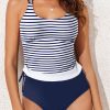 Women's Blue Stripe Drawstring Tummy Control 2-Piece Tankini Swimsuit - Image 8