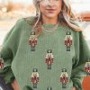 Women's Grass Green Christmas Nutcracker Graphic Corded Pullover Sweatshirt - Image 6