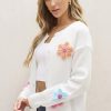 Women's White Knitted Floral Pattern Button Up Cardigan for Cozy Winter Style - Image 3