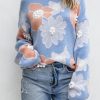 Women's Beau Blue Floral O Neck Drop Shoulder Knitted Sweater for Casual Elegance - Image 5