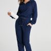 Women's Navy Blue Ribbed Knit Cropped Hoodie and Joggers Set - Image 7
