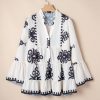 Women's White Abstract Printed Bell Sleeve Buttoned Babydoll Blouse - Image 5