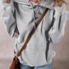 Women's Light Grey Fleece Lined Kangaroo Pocket Drawstring Hoodie - Image 5