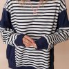 Women's White Stripe Color Block Exposed Seam Loose Fit Sweatshirt - Image 2