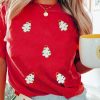 Women's Festive Red Christmas Tree Patched Crew Neck T-Shirt - Image 5